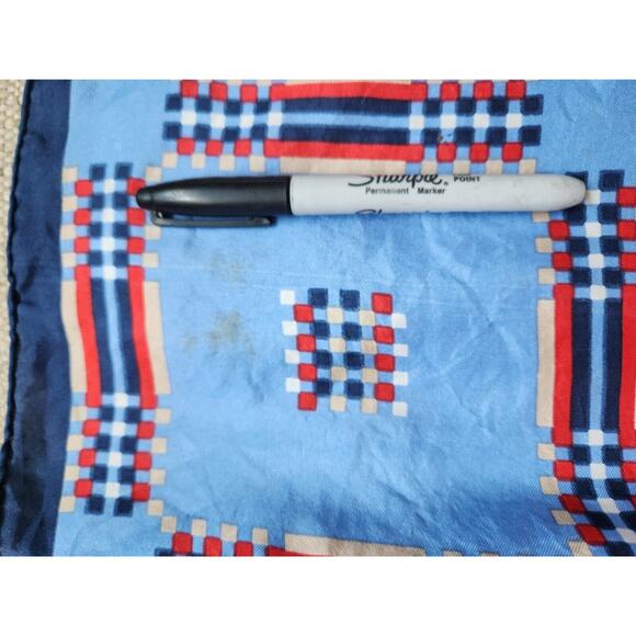 Vtg 60s Givenchy 100% Silk Scarf Robinson 45” x 15” Blue Turquoise White Red - Picture 8 of 10
